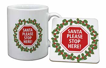 Christmas Stop Sign Mug and Coaster Set
