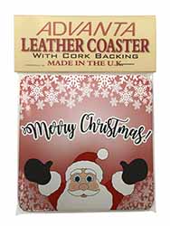 Merry Christmas Single Leather Photo Coaster