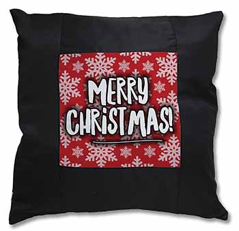 Merry Christmas Black Satin Feel Scatter Cushion