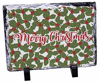 Merry Christmas with Holly Background, Stunning Photo Slate