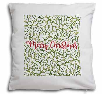 Merry Christmas with Mistletoe Background Soft White Velvet Feel Scatter Cushion