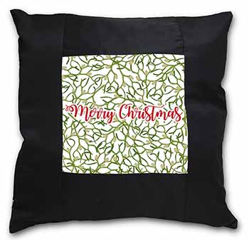 Merry Christmas with Mistletoe Background Black Satin Feel Scatter Cushion
