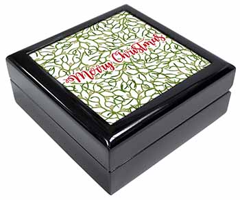 Merry Christmas with Mistletoe Background Keepsake/Jewellery Box