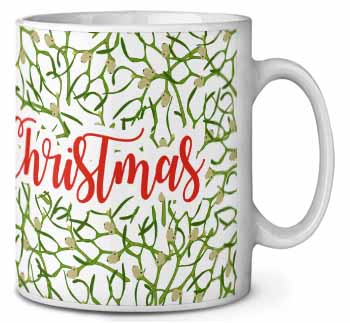 Merry Christmas with Mistletoe Background Ceramic 10oz Coffee Mug/Tea Cup
