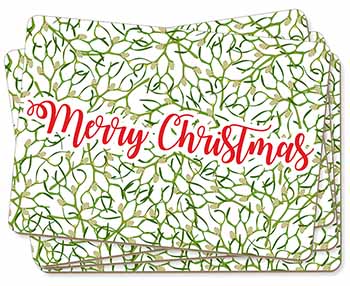 Merry Christmas with Mistletoe Background Picture Placemats in Gift Box