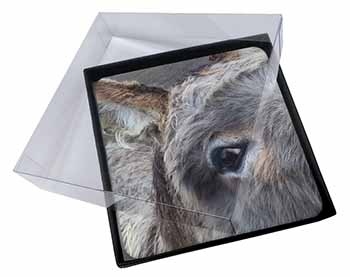 4x New Donkey Close-up Picture Table Coasters Set in Gift Box
