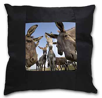 Donkeys Intrigued by Camera Black Satin Feel Scatter Cushion
