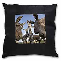 Donkeys Intrigued by Camera Black Satin Feel Scatter Cushion