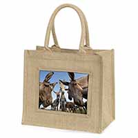 Donkeys Intrigued by Camera Natural/Beige Jute Large Shopping Bag