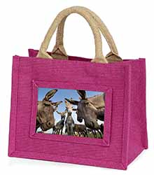Donkeys Intrigued by Camera Little Girls Small Pink Jute Shopping Bag