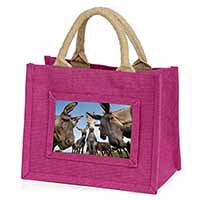 Donkeys Intrigued by Camera Little Girls Small Pink Jute Shopping Bag