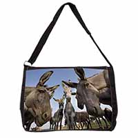 Donkeys Intrigued by Camera Large Black Laptop Shoulder Bag School/College