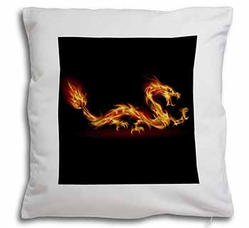 Stunning Fire Flame Dragon on Black Soft White Velvet Feel Scatter Cushion