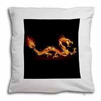 Stunning Fire Flame Dragon on Black Soft White Velvet Feel Scatter Cushion