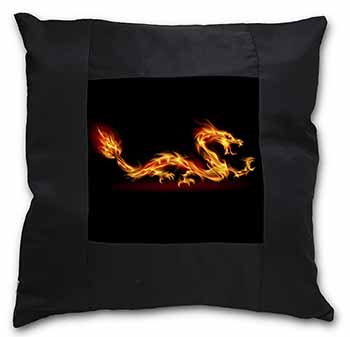 Stunning Fire Flame Dragon on Black Black Satin Feel Scatter Cushion