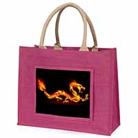 Stunning Fire Flame Dragon on Black Large Pink Jute Shopping Bag