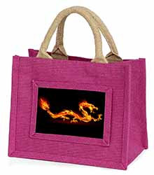 Stunning Fire Flame Dragon on Black Little Girls Small Pink Jute Shopping Bag