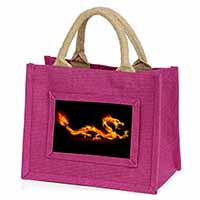 Stunning Fire Flame Dragon on Black Little Girls Small Pink Jute Shopping Bag