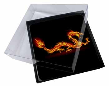 4x Stunning Fire Flame Dragon on Black Picture Table Coasters Set in Gift Box