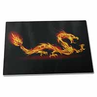 Large Glass Cutting Chopping Board Stunning Fire Flame Dragon on Black