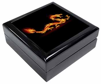 Stunning Fire Flame Dragon on Black Keepsake/Jewellery Box