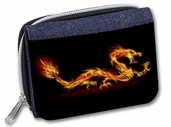 Stunning Fire Flame Dragon on Black Unisex Denim Purse Wallet