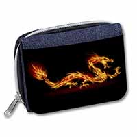 Stunning Fire Flame Dragon on Black Unisex Denim Purse Wallet