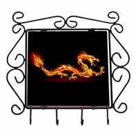 Stunning Fire Flame Dragon on Black Wrought Iron Key Holder Hooks