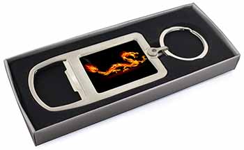 Stunning Fire Flame Dragon on Black Chrome Metal Bottle Opener Keyring in Box