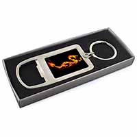 Stunning Fire Flame Dragon on Black Chrome Metal Bottle Opener Keyring in Box