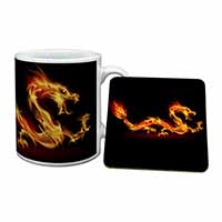Stunning Fire Flame Dragon on Black Mug and Coaster Set