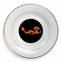 Stunning Fire Flame Dragon on Black Gold Rim Plate Printed Full Colour in Gift B