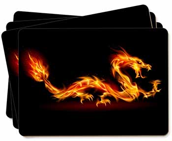 Stunning Fire Flame Dragon on Black Picture Placemats in Gift Box