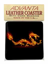 Stunning Fire Flame Dragon on Black Single Leather Photo Coaster