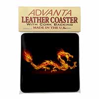 Stunning Fire Flame Dragon on Black Single Leather Photo Coaster
