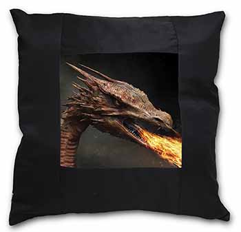 Fierce Fire Flame Mouth Dragon Black Satin Feel Scatter Cushion