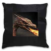 Fierce Fire Flame Mouth Dragon Black Satin Feel Scatter Cushion