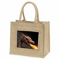 Fierce Fire Flame Mouth Dragon Natural/Beige Jute Large Shopping Bag