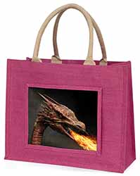 Fierce Fire Flame Mouth Dragon Large Pink Jute Shopping Bag