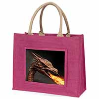 Fierce Fire Flame Mouth Dragon Large Pink Jute Shopping Bag