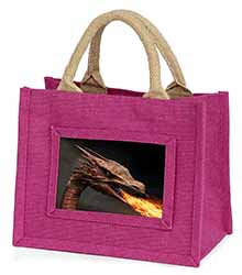 Fierce Fire Flame Mouth Dragon Little Girls Small Pink Jute Shopping Bag