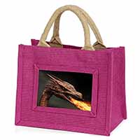 Fierce Fire Flame Mouth Dragon Little Girls Small Pink Jute Shopping Bag