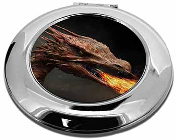 Fierce Fire Flame Mouth Dragon Make-Up Round Compact Mirror