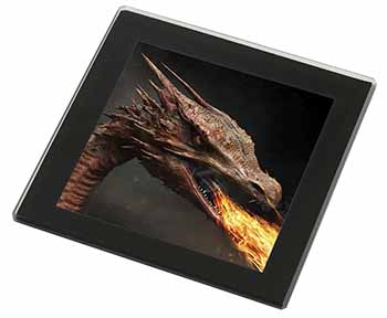 Fierce Fire Flame Mouth Dragon Black Rim High Quality Glass Coaster