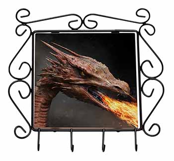 Fierce Fire Flame Mouth Dragon Wrought Iron Key Holder Hooks