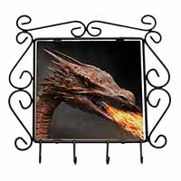 Fierce Fire Flame Mouth Dragon Wrought Iron Key Holder Hooks