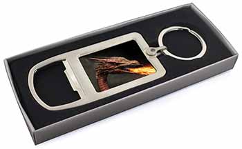 Fierce Fire Flame Mouth Dragon Chrome Metal Bottle Opener Keyring in Box