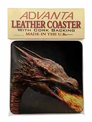 Fierce Fire Flame Mouth Dragon Single Leather Photo Coaster