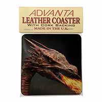 Fierce Fire Flame Mouth Dragon Single Leather Photo Coaster