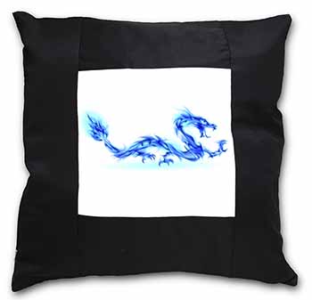 Blue Flame Dragon Black Satin Feel Scatter Cushion